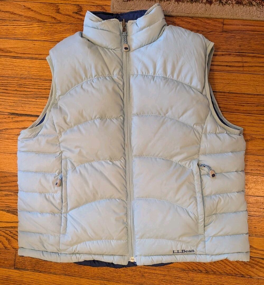 L.L.Bean Down Women Blue Reversible Winter Fall Puffer Vest Large